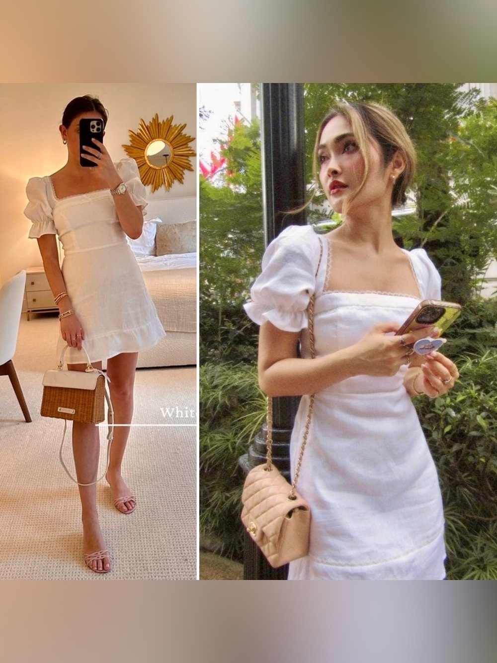 Reformation Evianna Lace-Trim White Linen Mini Dress Square Neck Puff Sleeve 8